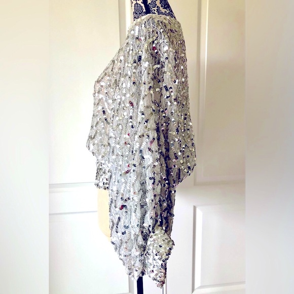 Neiman Marcus VTG 60’s Metallic Silver sequin Sheer dolman blouson Size S-M - Picture 8 of 17